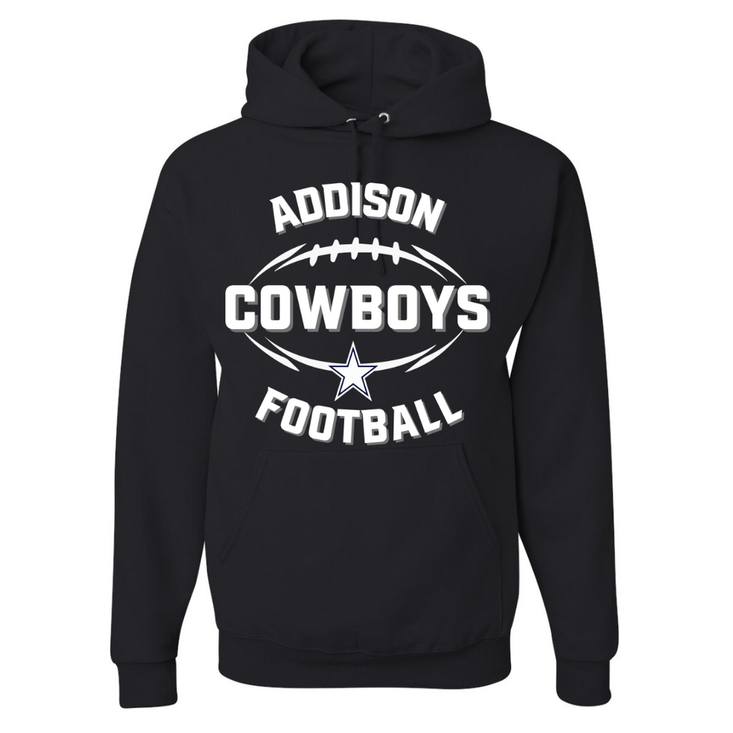 Addison Cowboys Football Black  -  Hooded Sweatshirt - ADULT