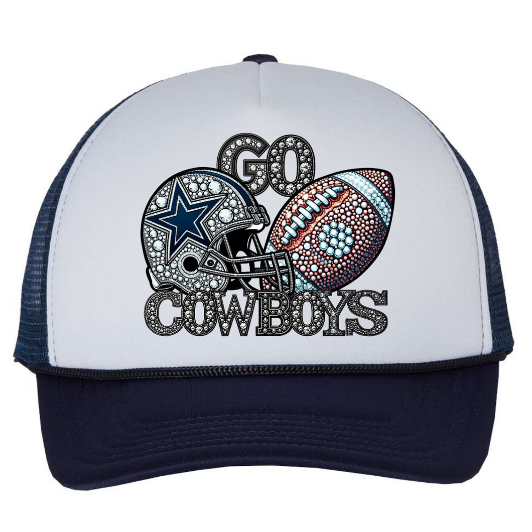 Go Cowboys Faux Rhinestone Foam Trucker Hat