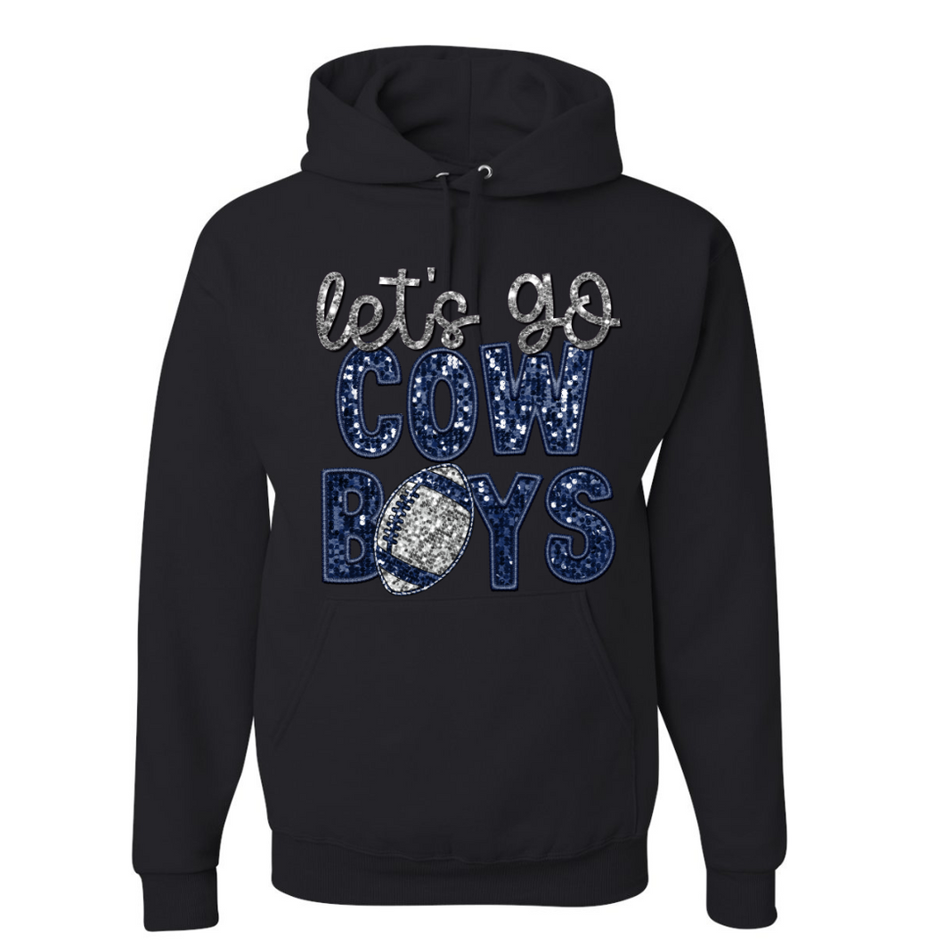 Let's Go Cowboys Faux Glitter Black - Hooded Sweatshirt - YOUTH