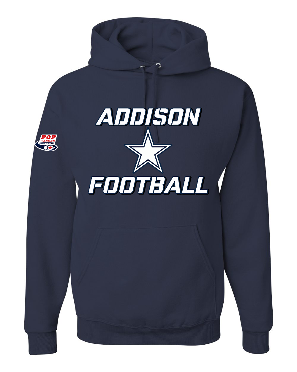 Addison Football Navy  -  Hooded Sweatshirt - ADULT