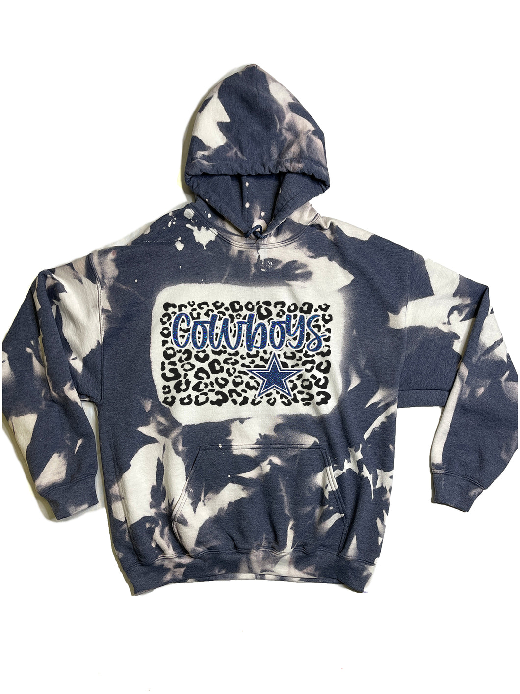 Acid Wash Leopard Glitter Cowboys -  Hooded Sweatshirt - ADULT